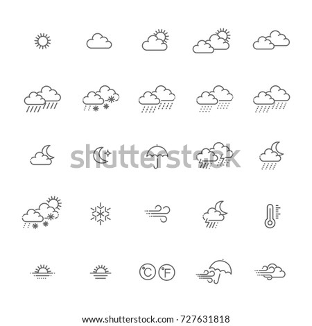Weather forecast - outline web icon set, vector, thin line icons collection