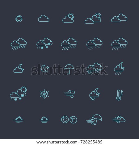 Weather forecast - outline web icon set, vector, thin line icons collection