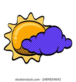 Weather forecast partly cloudy halftone icon hand drawn color vector illustration