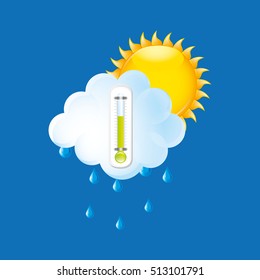 weather forecast rain sun. thermometer green icon vector illustration eps 10