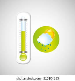 weather forecast rain sun. thermometer green icon vector illustration eps 10