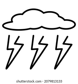 The Weather Forecast Is A Severe Thunderstorm. A Cloud And Three Lightning Bolts. Unfavorable Climate. Inclement Weather. Vector Icon, Outline, Isolated. Editable Stroke.