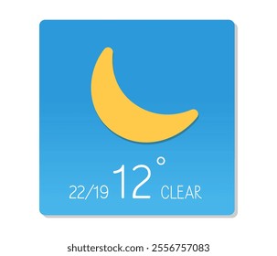 Weather forecast showing clear skies and a crescent moon at 12 degrees Celsius