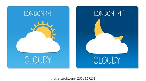 Weather forecast showing cloudy conditions with sun and moon icons in London