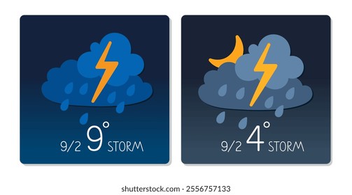 Weather forecast showing storm conditions with varying temperatures for specific dates