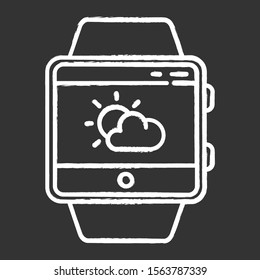 Weather Forecast Smartwatch Function Chalk Icon. Fitness Wristband Capability. Modern Device. Current State Of Atmosphere.Temperature, Humidity And Wind. Isolated Vector Chalkboard Illustration