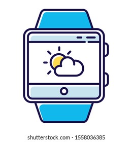 Weather Forecast Smartwatch Function Color Icon. Fitness Wristband Capability. Modern Device. Current State Of Atmosphere . Temperature, Humidity And Wind. Isolated Vector Illustration