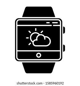 Weather Forecast Smartwatch Function Glyph Icon. Silhouette Symbol. Fitness Wristband. Current State Of Atmosphere.Temperature, Humidity And Wind. Negative Space. Vector Isolated Illustration