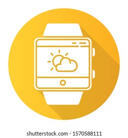 Weather Forecast Smartwatch Function Orange Flat Design Long Shadow Glyph Icon. Fitness Wristband. Current State Of Atmosphere. Temperature, Humidity And Wind. Vector Silhouette Illustration