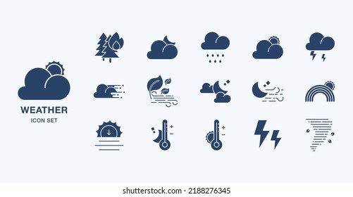 Weather forecast solid icon set