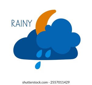 Weather forecast symbol illustrating rainy conditions with stylized clouds and raindrops