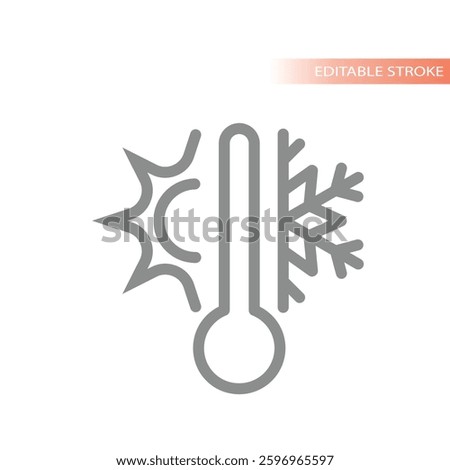 Weather forecast with thermometer line icon. Meteorology with sun and snowflake vector.