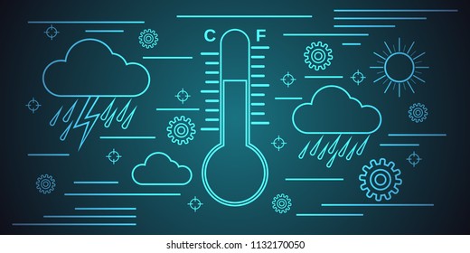 Weather forecast thin line art style vector concept illustration