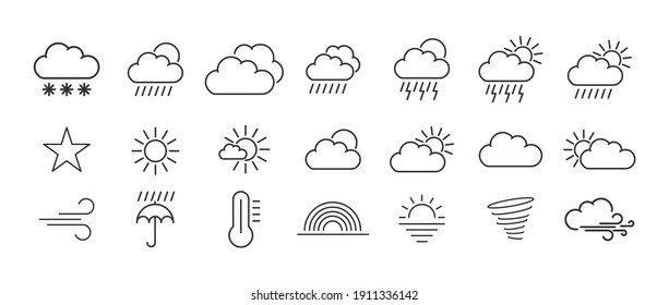 Weather forecast - thin line icons set. Vector, meteorological elements for web design, mobile applications.