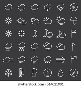 weather forecast thin line icons set on dark background