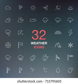 Weather forecast. Thin line web icon set, vector collection.