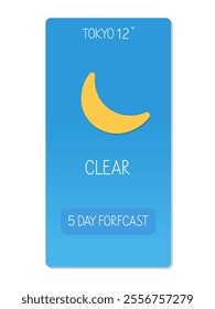 Weather forecast for Tokyo shows clear skies with a crescent moon and cool temperature