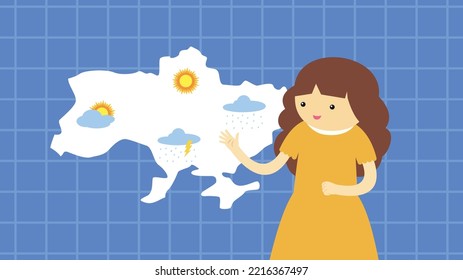 Weather forecast, TV presenter, map of Ukraine