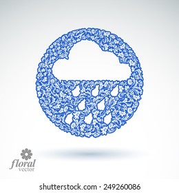 Weather forecast vector icon, meteorology flower-patterned symbol. Cold season  abstract pictogram, storm cloud with falling rain drops.
