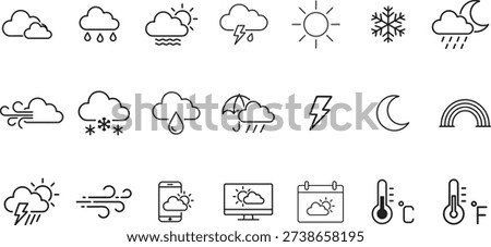 Weather Forecast Vector Icon Set – 24 Minimalist Meteorological Symbols for Apps, UI, and Reports