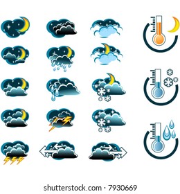 Weather Forecast vector icone set (night) and Thermometers