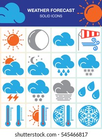 Weather forecast vector icons set, modern solid symbol collection, colorful pictogram pack isolated on white. Signs, logo illustration