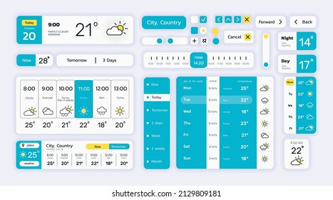 Weather forecast . Web and mobile application graphic user interface kit with weather icons. Vector set