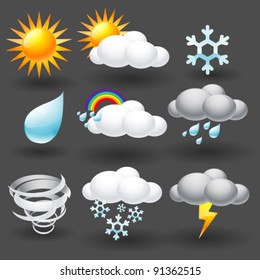 weather forecast widget collection icon with Rain Cloud Sun Snowing Windy and Sunlight symbol vector illustration concept