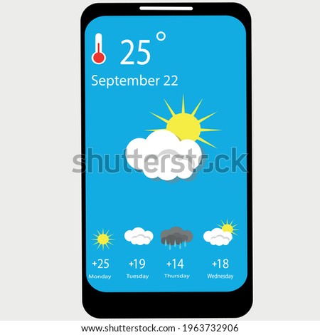 
Weather forecast widget. Daily weather forecast application template. Icons set of temperature, wind direction, atmospheric pressure, sunrise and sunset. Paper cut climatic signs