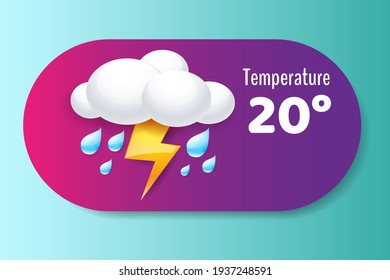 weather forecast widget icon mobile application program with cloud thunder and rain vector illustration