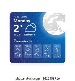 Weather forecast widget mobile application program layout template vector illustration