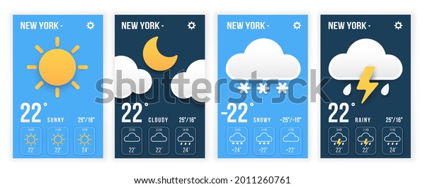 Weather Forecast Widget Sunny Cloudy Snow Stock Vector (Royalty Free ...