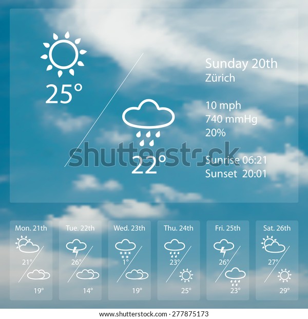 Weather Forecast Widgets Template White Blue Stock Vector Royalty Free Shutterstock