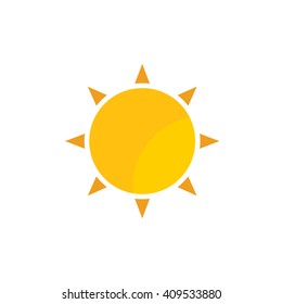 Weather forecast, yellow colored gold sun with rays vector flat web icon, website logo, illustrated colored image isolated background. Yellow sun with sunrays simple flat icon.