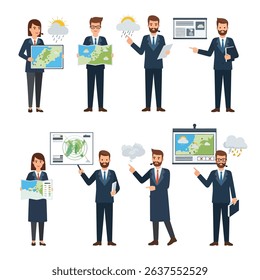 Weather forecasters explain map of weather conditions