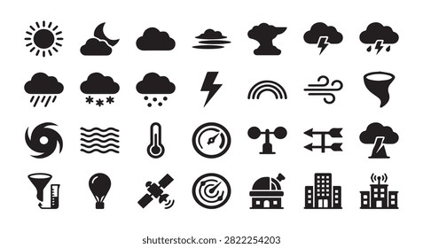 Weather forecasting and atmospheric phenomena icon set with forecast, atmosphere