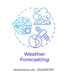 Weather forecasting blue gradient concept icon. Analysis of atmospheric data models. Application of meteorology. Round shape line illustration. Abstract idea. Graphic design. Easy to use in article