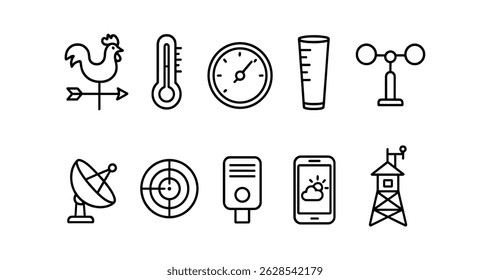 Weather,  forecasting line icon set - linear, meteorology symbols collection