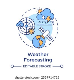 Weather forecasting multi color concept icon. Analysis of atmospheric data and models. Application of meteorology. Round shape line illustration. Abstract idea. Graphic design. Easy to use in article