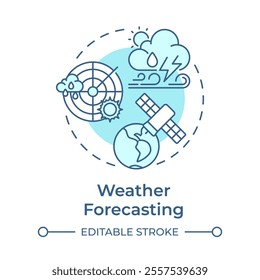 Weather forecasting soft blue concept icon. Analysis of atmospheric data and models. Application of meteorology. Round shape line illustration. Abstract idea. Graphic design. Easy to use in article