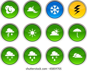 Weather glossy icons. Vector buttons.