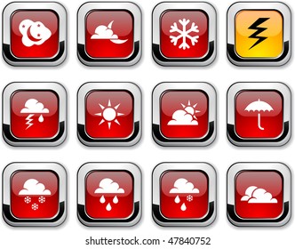 Weather glossy icons. Vector buttons.