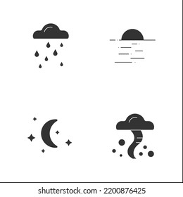 Weather glyph icons set. Snow, cold weather, tornado, partly cloudy. Meteorology concept.Filled flat signs. Isolated silhouette vector illustrations