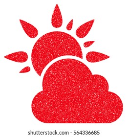 Weather grainy textured icon for overlay watermark stamps. Flat symbol with dirty texture. Dotted vector red ink rubber seal stamp with grunge design on a white background.