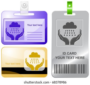 weather in hands. Vector id cards.