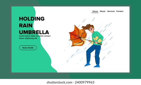 weather holding rain umbrella vector. happy autumn, season parasol, female protection weather holding rain umbrella web flat cartoon illustration