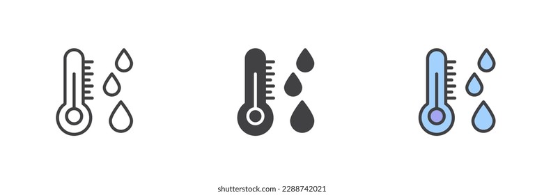 Weather humidity different style icon set. Line, glyph and filled outline colorful version, outline and filled vector sign. Symbol, logo illustration. Vector graphics