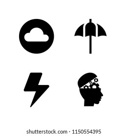 weather icon. 4 weather set with storm, head, umbrella and cloud vector icons for web and mobile app