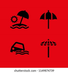 weather icon. 4 weather set with sun umbrella, flood and umbrella vector icons for web and mobile app