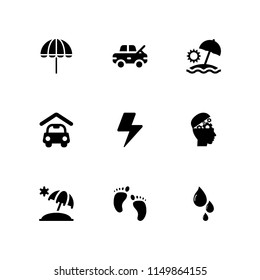 weather icon. 9 weather set with head, umbrella, drop and carport vector icons for web and mobile app